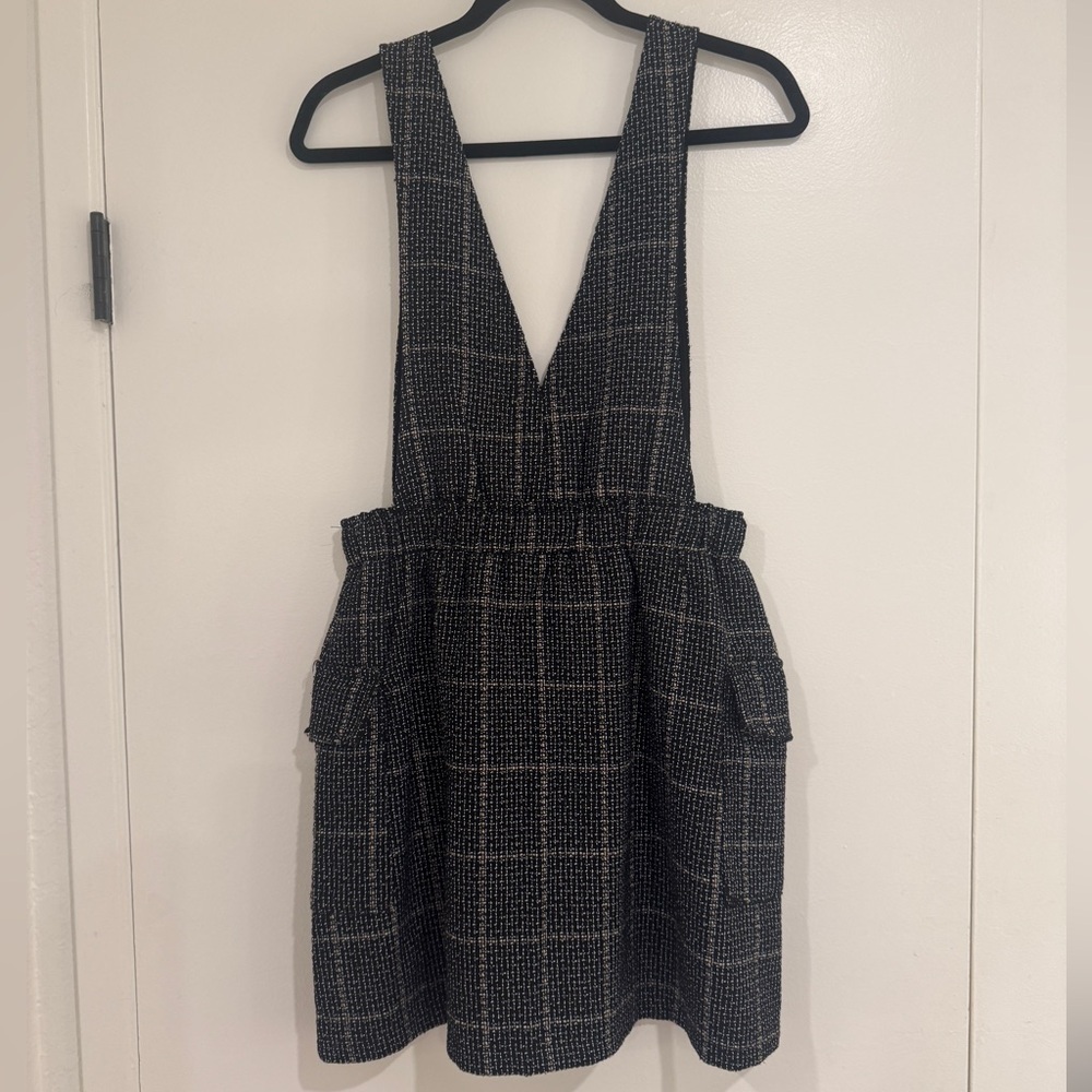 Pink Lily Black Tweed Pinafore Button Front Mini Dress Size Small - Picture 2 of 5